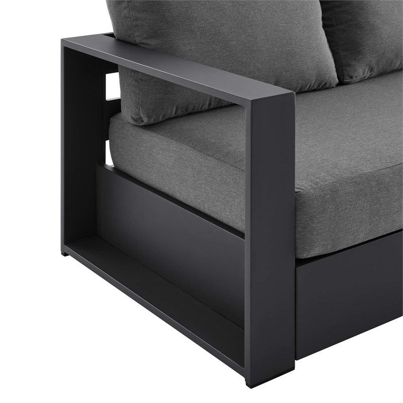Pemberly Row Modern Powder-Coated Aluminum/Fabric Outdoor Sofa in Charcoal/Gray