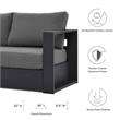 Pemberly Row Modern Powder-Coated Aluminum/Fabric Outdoor Sofa in Charcoal/Gray