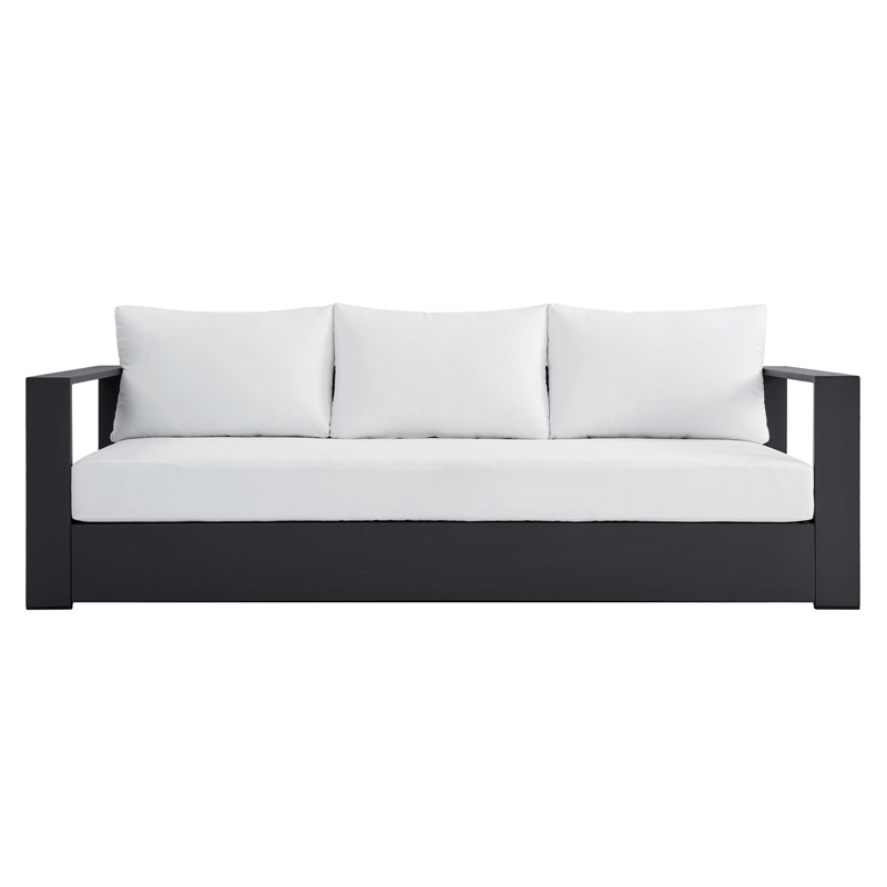 Pemberly Row Modern Powder-Coated Aluminum/Fabric Outdoor Sofa in White/Gray