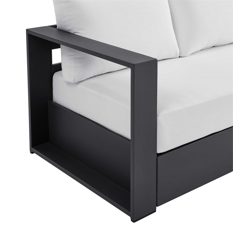 Pemberly Row Modern Powder-Coated Aluminum/Fabric Outdoor Sofa in White/Gray