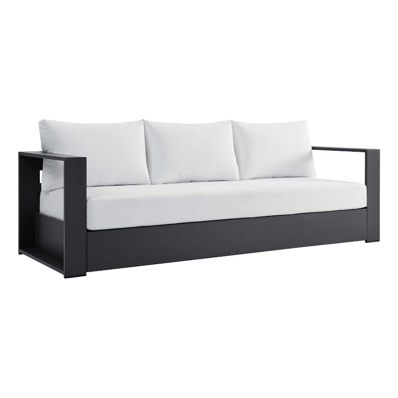 Pemberly Row Modern Powder-Coated Aluminum/Fabric Outdoor Sofa in White/Gray