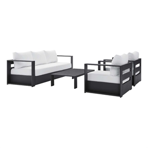 Pemberly Row 4-Piece Fabric/Powder-Coated Aluminum Outdoor Set in White/Gray