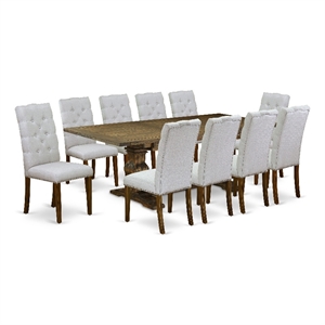 Pemberly Row Dining Table and 10 Gray Chair in Distressed Jacobean