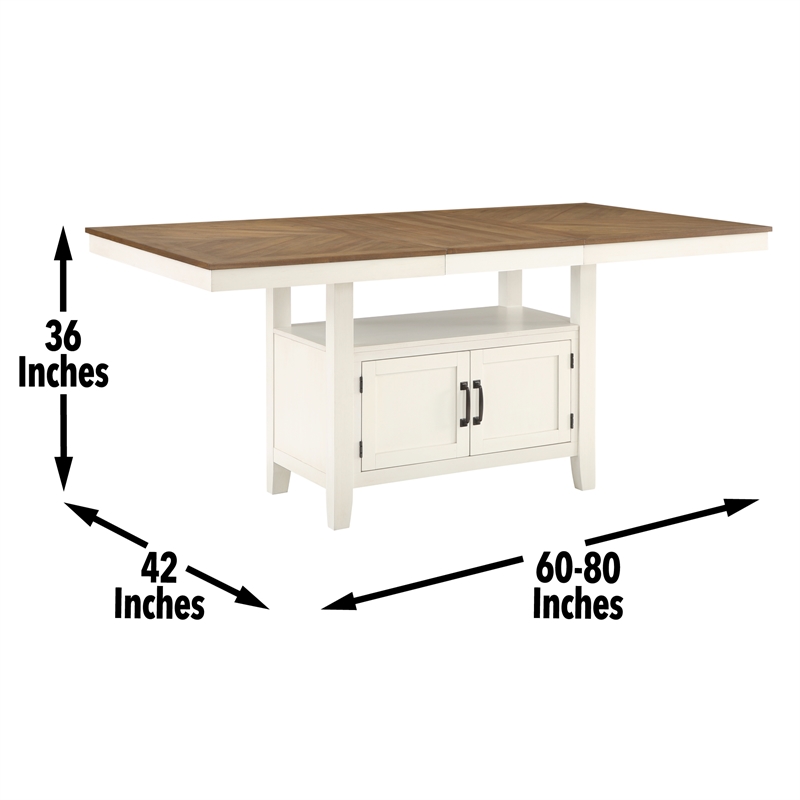 Pemberly Row Contemporary Off White and Honey Brown Wood Counter Table