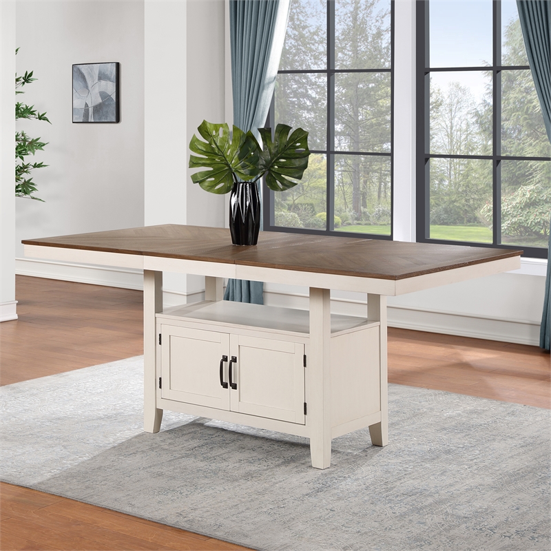 Pemberly Row Contemporary Off White and Honey Brown Wood Counter Table