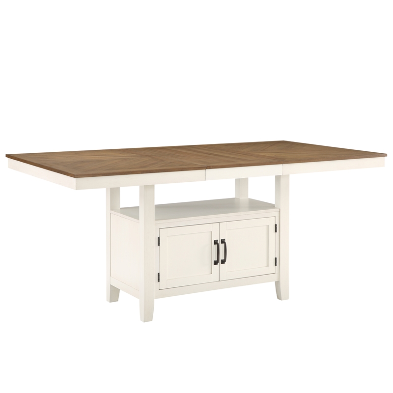 Pemberly Row Contemporary Off White and Honey Brown Wood Counter Table