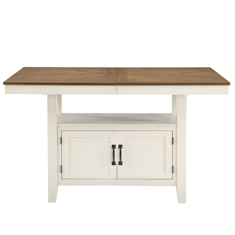 Pemberly Row Contemporary Off White and Honey Brown Wood Counter Table