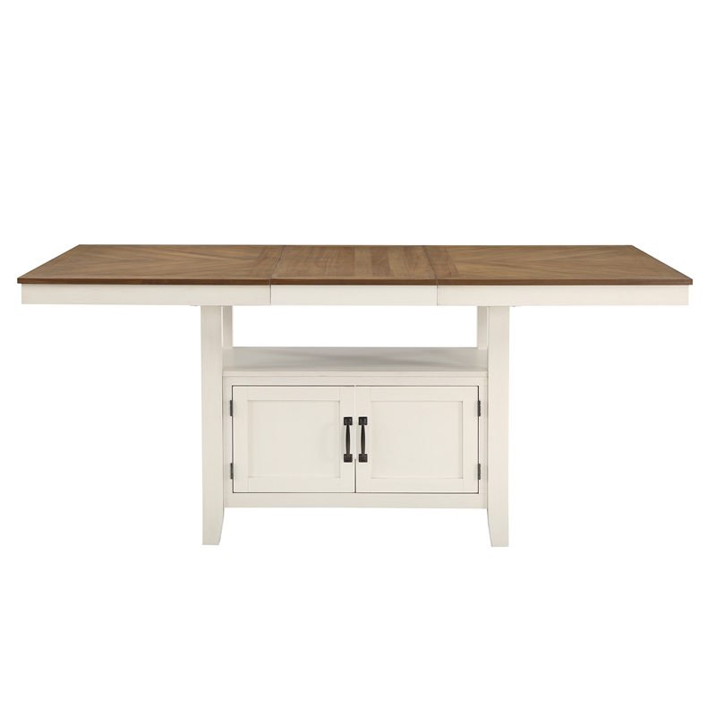Pemberly Row Contemporary Off White and Honey Brown Wood Counter Table