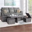 Pemberly Row Distressed Gray Wood Coffee Table with Storage Stools