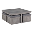 Pemberly Row Distressed Gray Wood Coffee Table with Storage Stools