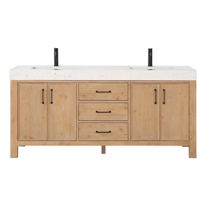 Pemberly Row 72&quot Double Vanity in Fir Wood Brown w/ Composite Top in White