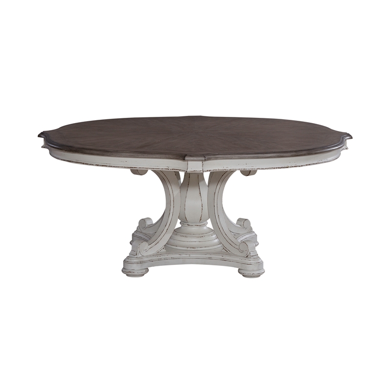 Pemberly Row Magnolia Manor Round Wood Table Set in Antique White