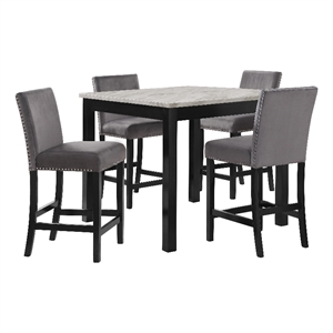 Pemberly Row Contemporary 5-Piece Faux Marble & Wood Counter Set in Gray