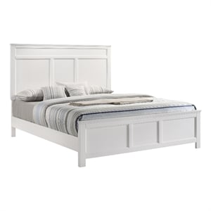 Pemberly Row Contemporary Rubberwood & Veneer King Bed in White
