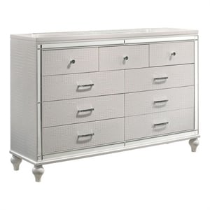 Pemberly Row Contemporary Solid Wood Dresser with 9 Drawers in White
