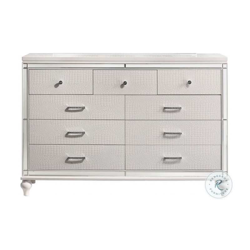 Pemberly Row Contemporary Solid Wood Dresser with 9 Drawers in White