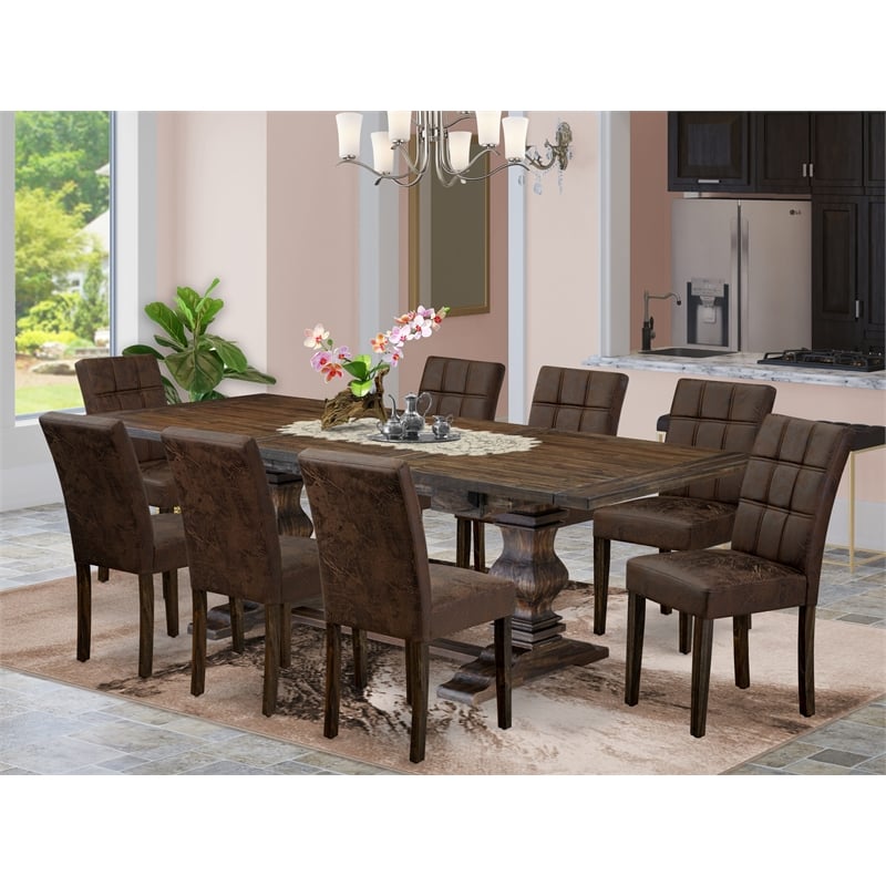 Pemberly Row 9-Piece Dining Set in Distressed Jacobean/Black Textured