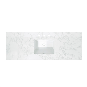 Pemberly Row 61&quot Engineered Stone Vanity Top in Grain White w/ Single White Sink