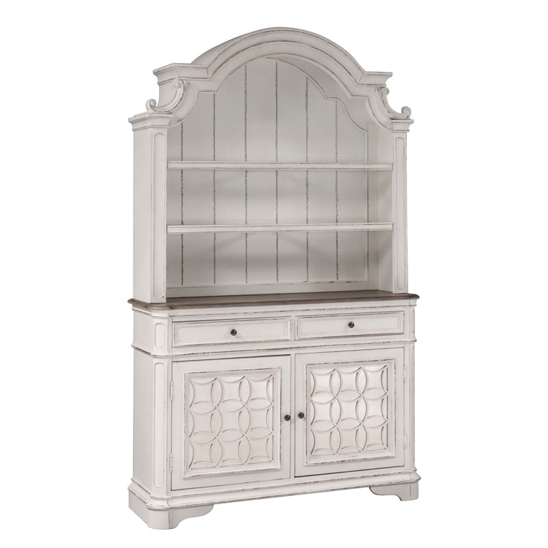 Pemberly Row Contemporary Wood Hutch & Buffet in White Finish