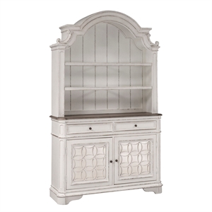 Pemberly Row Contemporary Wood Hutch & Buffet in White Finish
