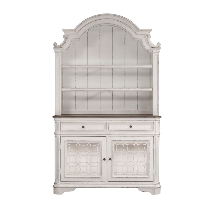Pemberly Row Contemporary Wood Hutch & Buffet in White Finish