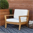 Pemberly Row Outdoor Solid Teak Arm Chair with UV Resistant Cushions in Natural