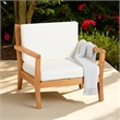 Pemberly Row Outdoor Solid Teak Arm Chair with UV Resistant Cushions in Natural