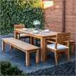 Pemberly Row 5Pc Set Teak Outdoor Table 2 Benches 2 Chairs & Cushions in Natural
