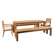 Pemberly Row 5Pc Set Teak Outdoor Table 2 Benches 2 Chairs & Cushions in Natural