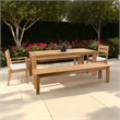 Pemberly Row 5Pc Set Teak Outdoor Table 2 Benches 2 Chairs & Cushions in Natural
