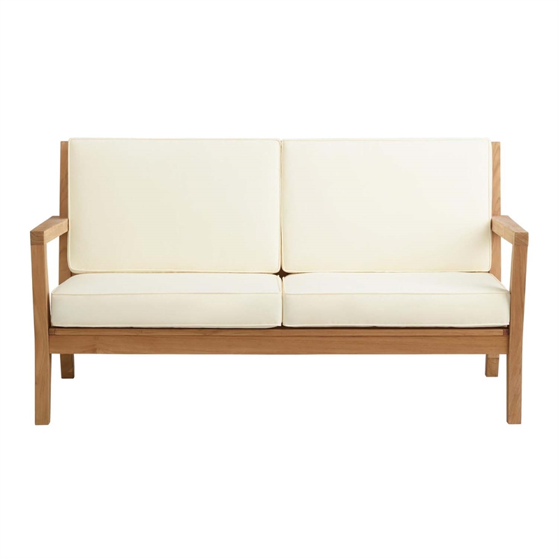 Pemberly Row 5Pc Set Teak Outdoor Sofa 2 Tables 2 Chairs & Cushions in Natural