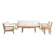 Pemberly Row 5Pc Set Teak Outdoor Sofa 2 Tables 2 Chairs & Cushions in Natural