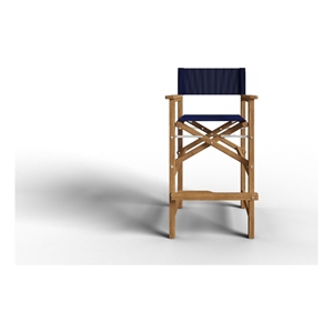 Pemberly Row Modern Teak Outdoor Bar Armchair in Blue