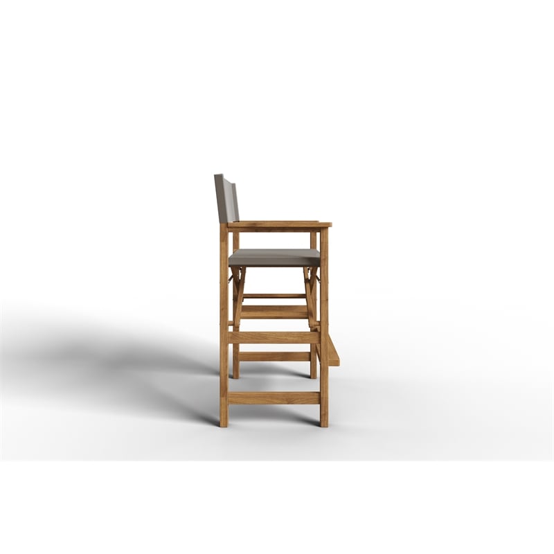 Pemberly Row Modern Teak Outdoor Bar Armchair in Taupe