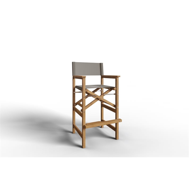 Pemberly Row Modern Teak Outdoor Bar Armchair in Taupe