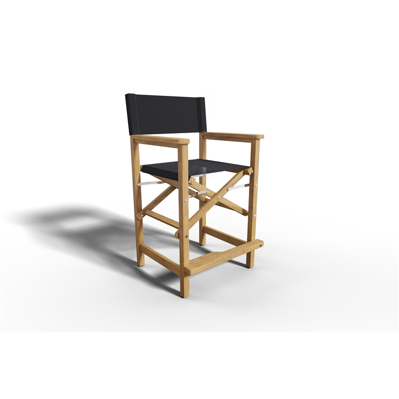 Pemberly Row Modern Teak Outdoor Counter Height Armchair in Black