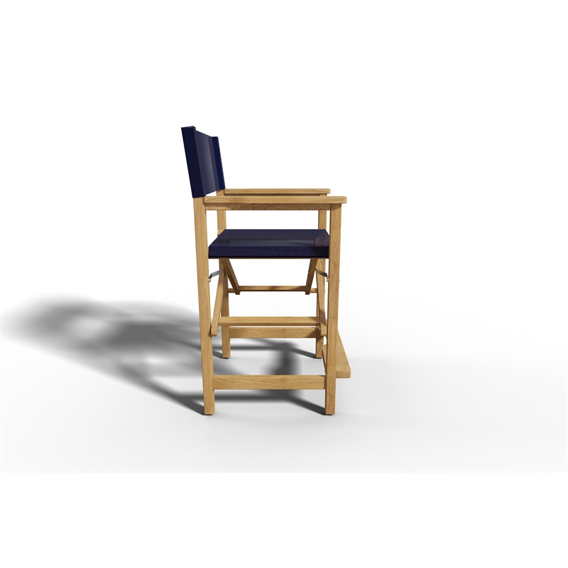 Pemberly Row Modern Teak Outdoor Counter Height Armchair in Blue