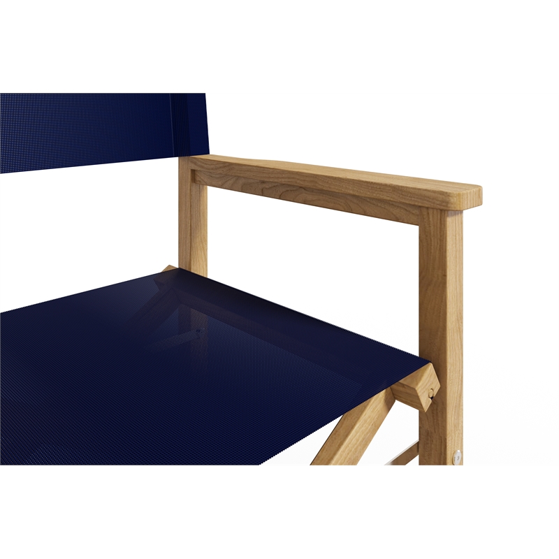 Pemberly Row Modern Teak Outdoor Counter Height Armchair in Blue