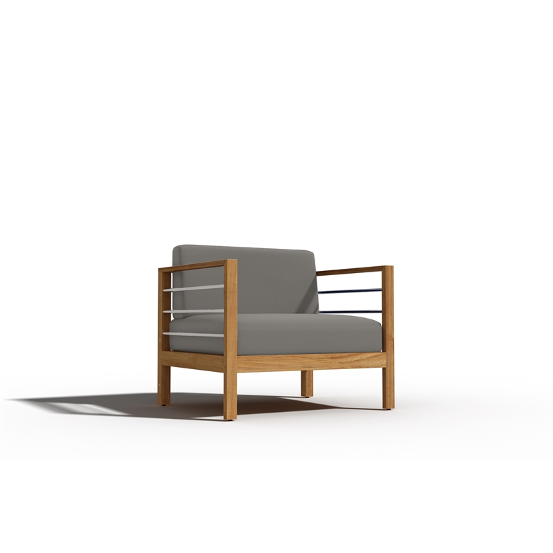 Pemberly Row Modern Teak Outdoor Club Chair with Charcoal Fabric Cushion