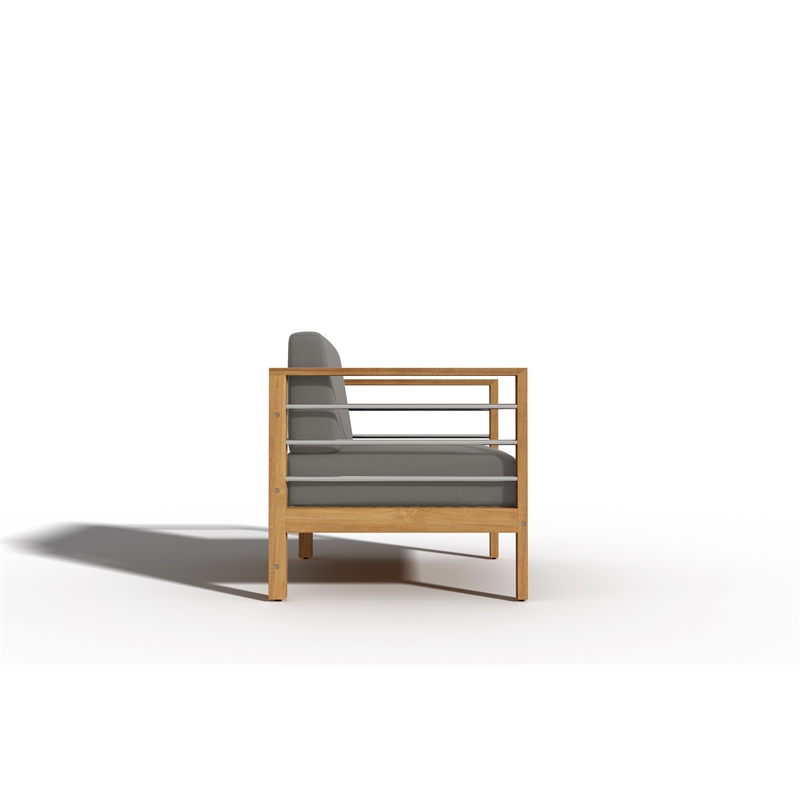 Pemberly Row Modern Teak Outdoor Club Chair with Charcoal Fabric Cushion