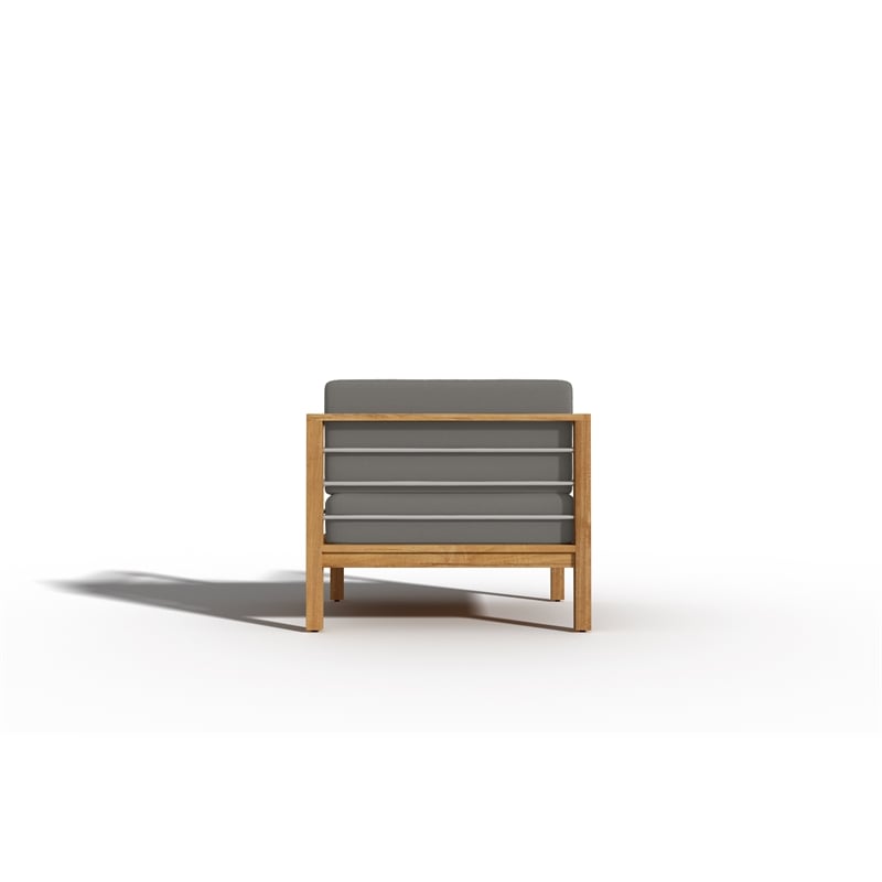 Pemberly Row Modern Teak Outdoor Club Chair with Charcoal Fabric Cushion