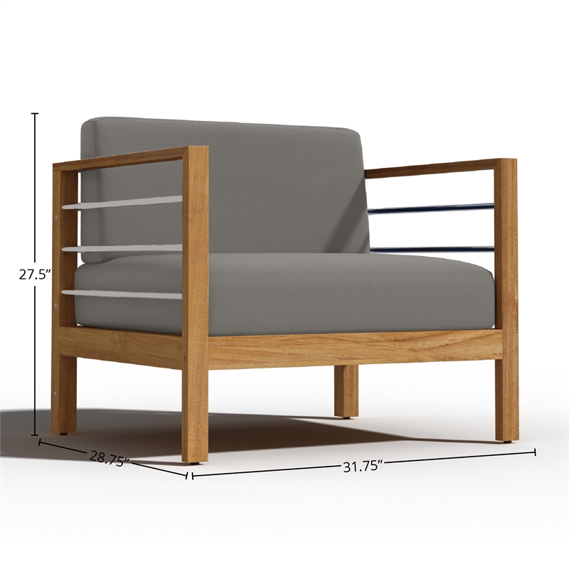 Pemberly Row Modern Teak Outdoor Club Chair with Charcoal Fabric Cushion
