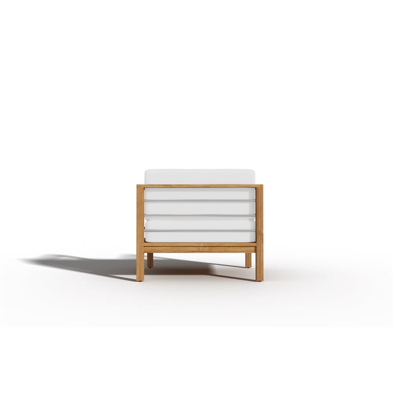 Pemberly Row Modern Teak Outdoor Club Chair with White Fabric Cushion
