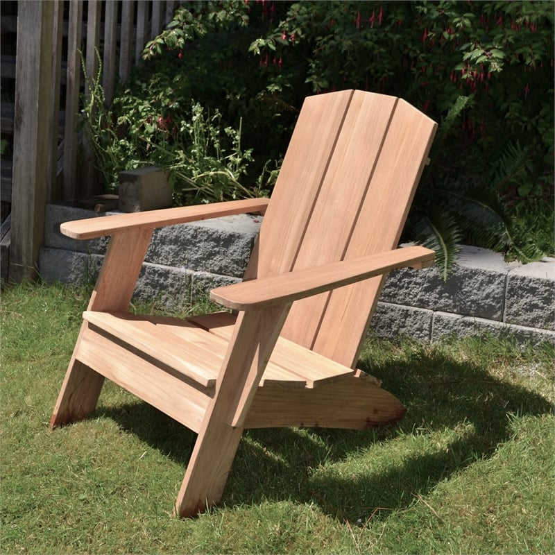 Pemberly Row Contemporary Teak Outdoor Adirondack Lounge Chair