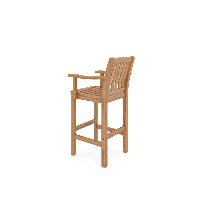 Pemberly Row Premium Teak Hand Sanded Finish Outdoor Bar Armchair