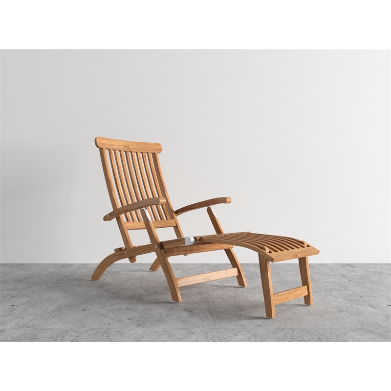 Pemberly Row Contemporary Teak Folding Outdoor Deck Chair Lounge