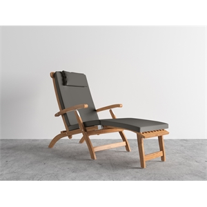 Pemberly Row Modern Teak Folding Outdoor Deck Chair Lounge in Charcoal