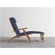 Pemberly Row Modern Teak Folding Outdoor Deck Chair Lounge with Navy Cushions