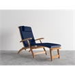 Pemberly Row Modern Teak Folding Outdoor Deck Chair Lounge with Navy Cushions