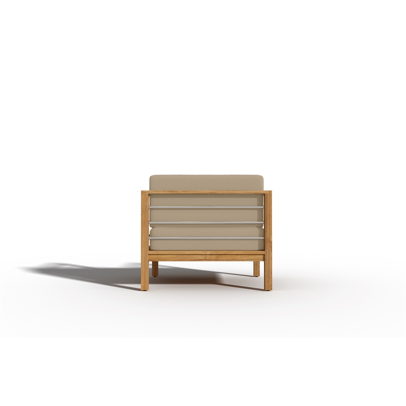 Pemberly Row Modern Teak Outdoor Club Chair with Fawn Cushion in Tan